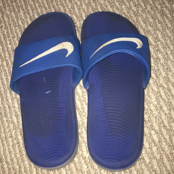 blue nike slides